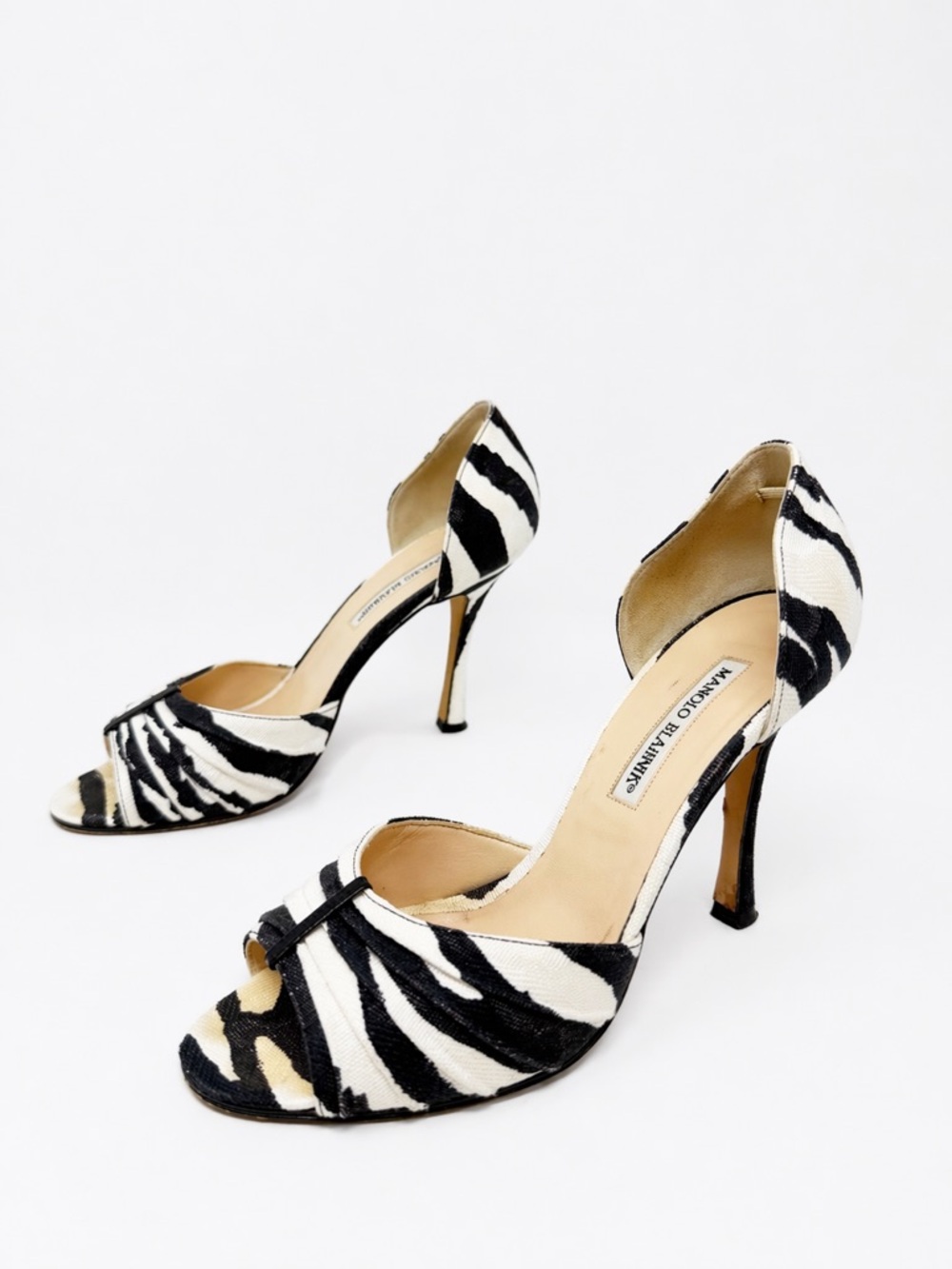 Manolo Blahnik Zebra Print D’Orsay Sandal Heels Womens Size EU 39